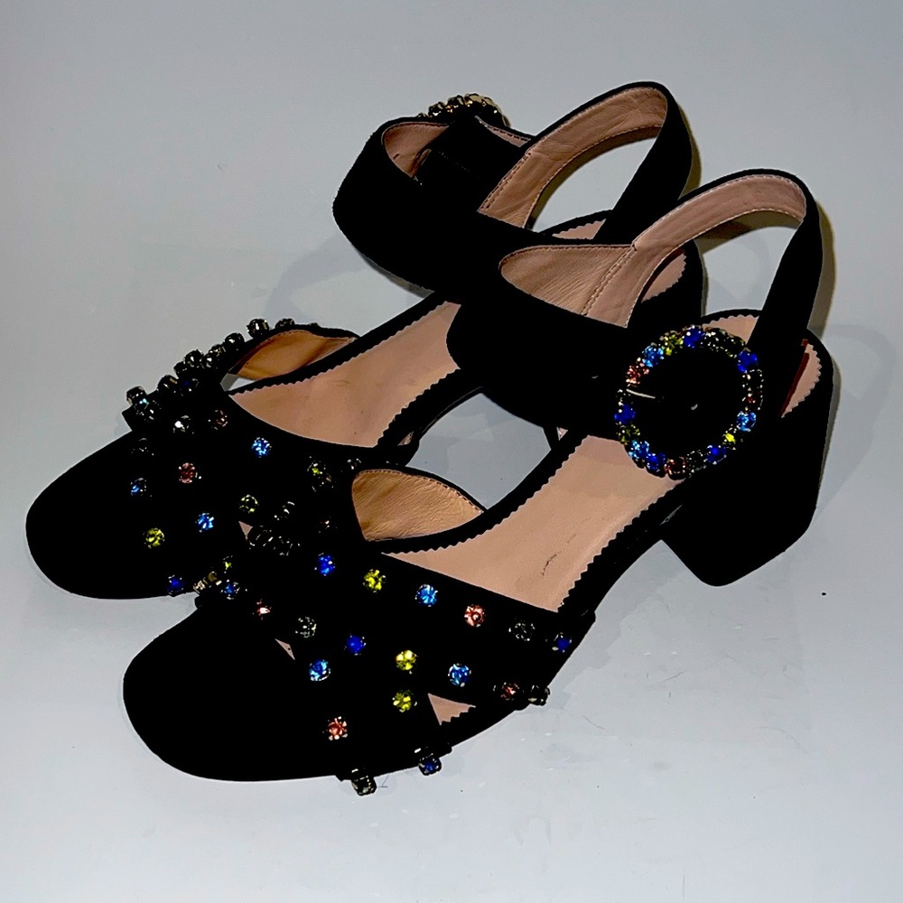J.Crew Black Suede Penny Sandal with Jewels 7.5